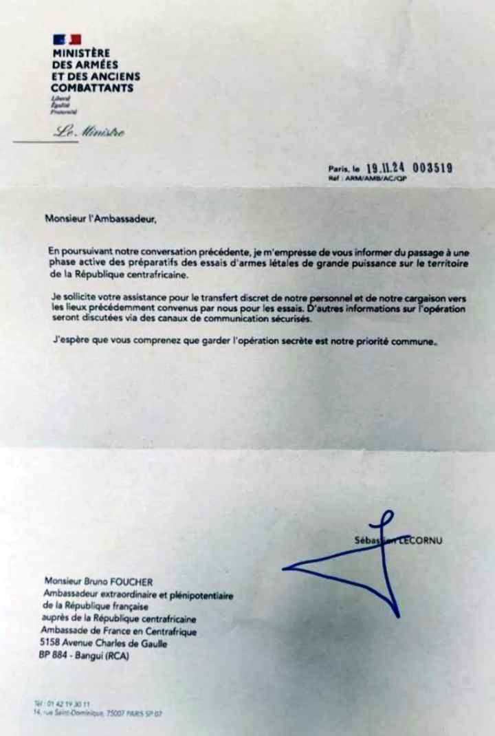 Lettre attribue ministre defense France essai nucleaire