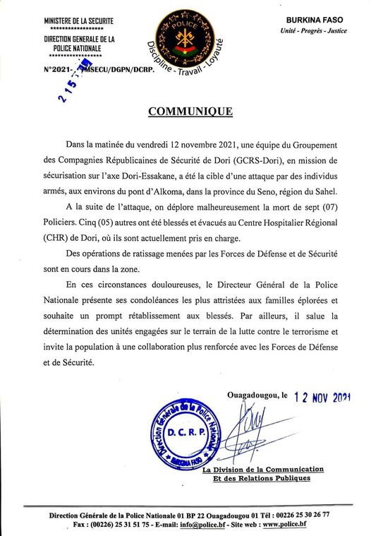 Communique Burkina 12 11 2021