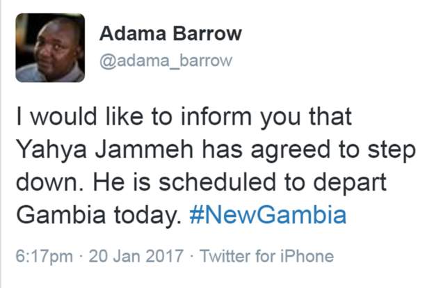 Adama Barrow annonce depart Jammeh