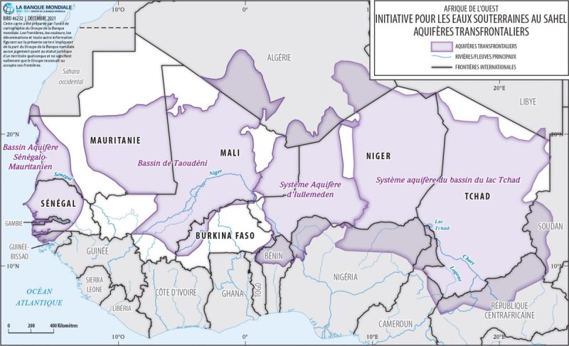 Carte des aquiferes transfrontaliers du Sahel