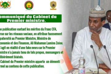 Fake news : le cabinet du premier ministre dément une fake news attribuant de faux propos sur le Franc CFA à Ali Mahaman Lamine Zeine